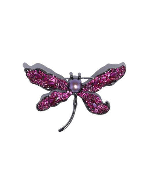 Ninemoo Purple Rosy Glimmer Dragonfly Pearl Brooch