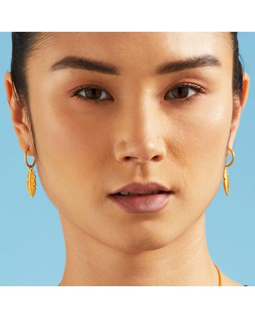 7879 Metallic Feather Charm Hoop Earrings