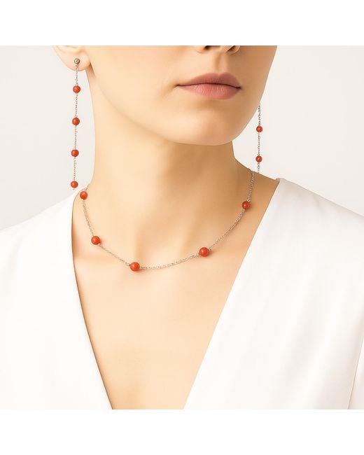 Unaloe White Sterling Mediterranean Coral Drop Earrings – Natural Coral Bead Elegant Jewelry