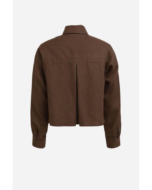 Exquise Brown Seleneelle Long Sleeve Linen Crop Jacket