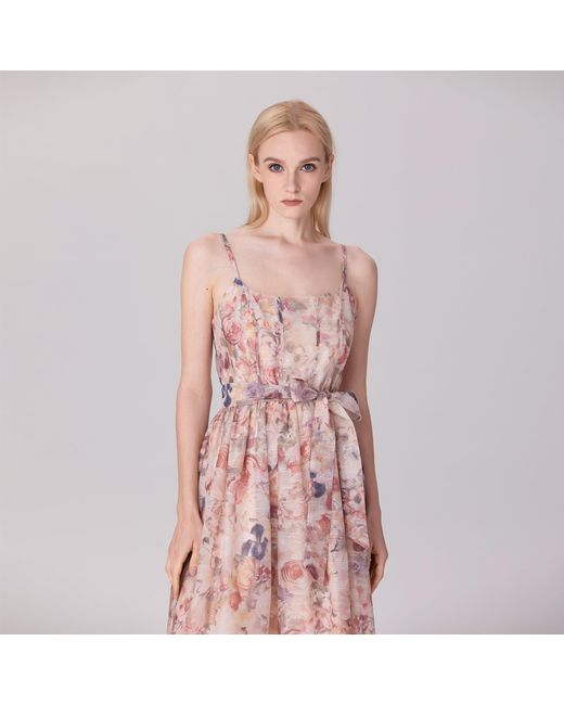 Smart and Joy Pink Neutrals Flower Print Organza Strappy Dress
