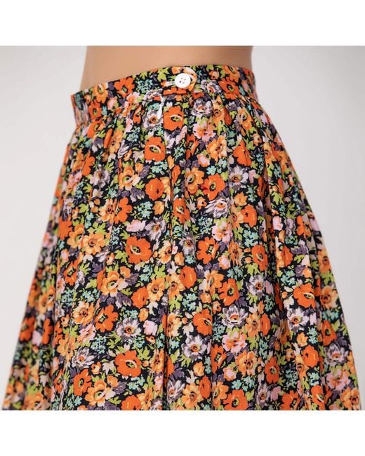 Smart and Joy Brown Retro Floral Print Flared Skirt