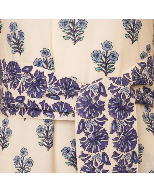 LAtelier London Multicolor Coletta Blue Floral Block Print Cotton Midi Dress