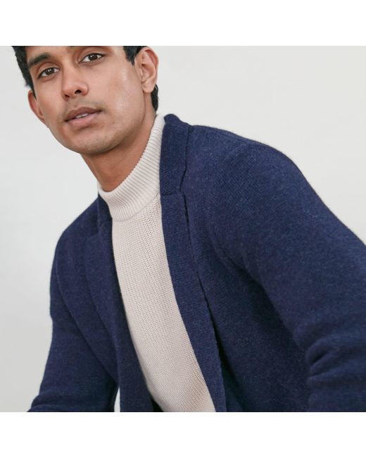 Paul James Knitwear Blue Midweight Lambswool Benedict Knitted Blazer for men