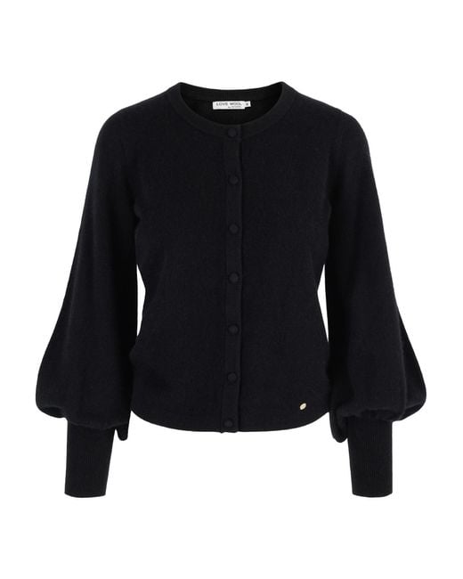 tirillm Black Ava Cashmere Cardigan With Puffed Sleeves