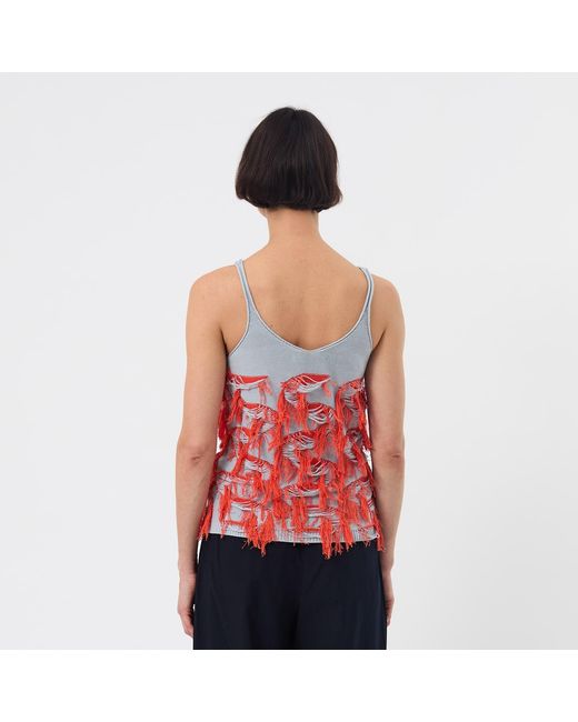 Ccy Currency Red Cotton Fringe Top