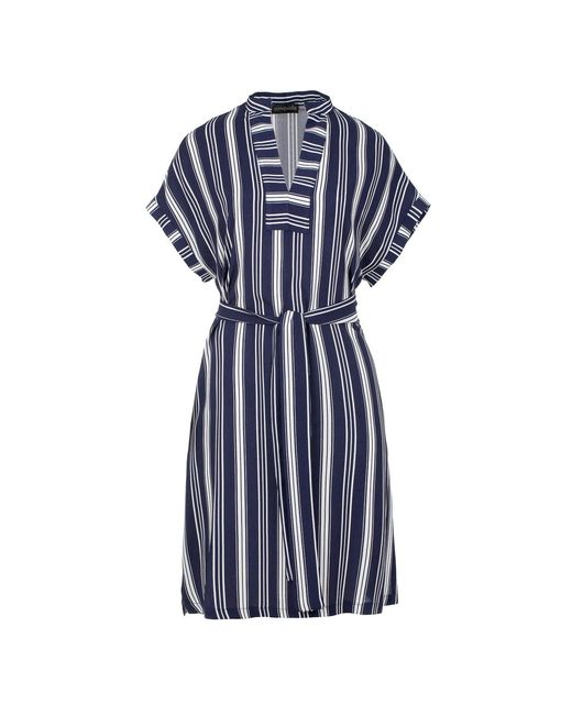 Conquista Blue Striped Sleeveless Dress With Side Slits