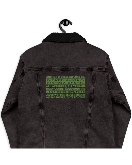 Anchor and Crew Black Denim Explore Co. Sherpa Denim Embroidered Jacket