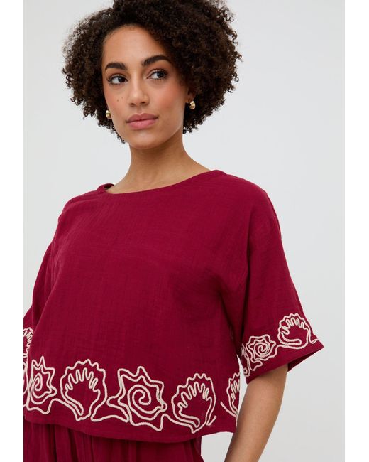 Raffya Milly Embroidered Split Open Back Blouse