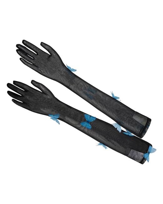 Empress Mimi Black Morphology Long Mesh Gloves With Butterfly Detail