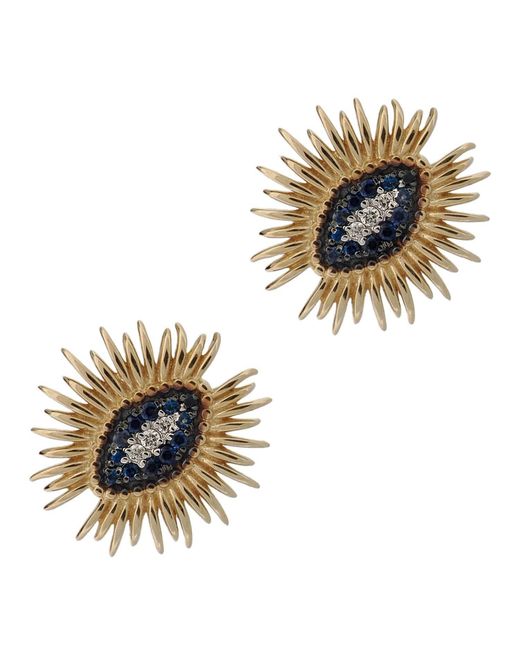 Ebru Jewelry Metallic Spiritual Guardian Evil Eye Diamond Sapphire Stud Earrings