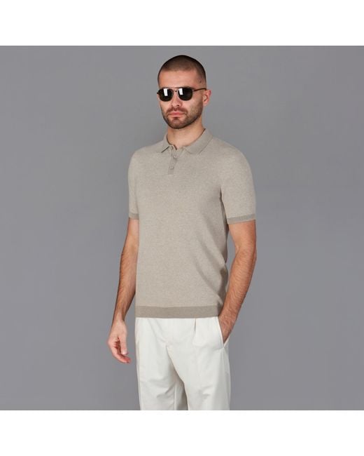 Paul James Knitwear Gray Lightweight Cotton Pietro Two Tone Textured Polo Shirt for men