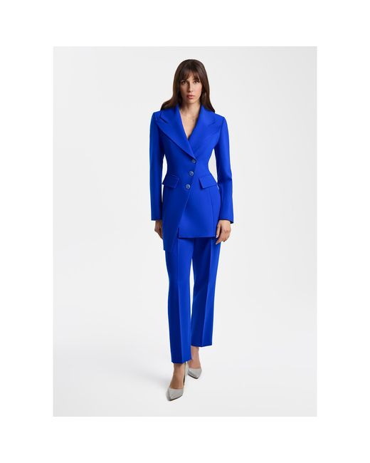 Femponiq Blue Asymmetric Double Breasted Tailored Blazer