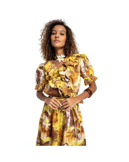 Lalipop Design Metallic Abstract Floral Stretch Cotton Midi Dress