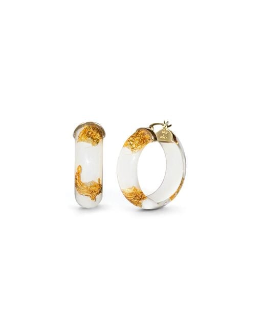 Gold & Honey Metallic 24K Leaf Huggie Hoop Earrings