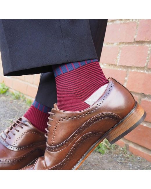 Peper Harow - Made in England Purple Oxford Stripe Luxury Crew & Trainer Socks Bundle for men