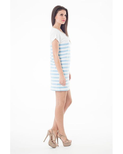 Conquista Blue Short Sleeved Striped Dress