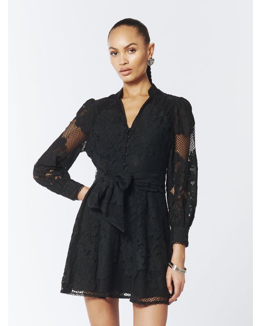 Sour Figs Black Sheer Lace Long Sleeve Mini Dress
