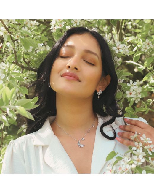 Luna Charles Metallic Flora Flower Moon Pendant Necklace