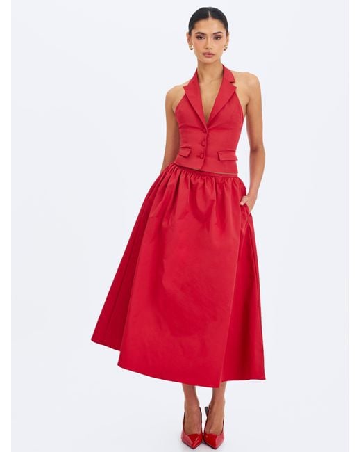 Miss Circle New York Ursel Crimson Gathered A-Line Midi Skirt