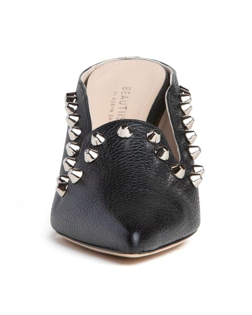 Beautiisoles by Robyn Shreiber Made in Italy Blue Georgia Leather Studded Comfortable Classsy Mule For Valentine Evening & Day Wear