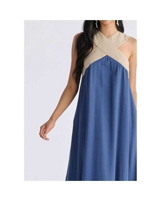 Paisie Blue Cross Strap Halterneck Maxi Dress