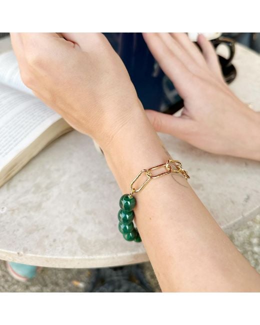 Farra Green Round Malachite Adjustable Chain Bracelet