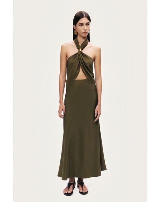 Nocturne Green Neutrals Khaki Flared Midi Skirt