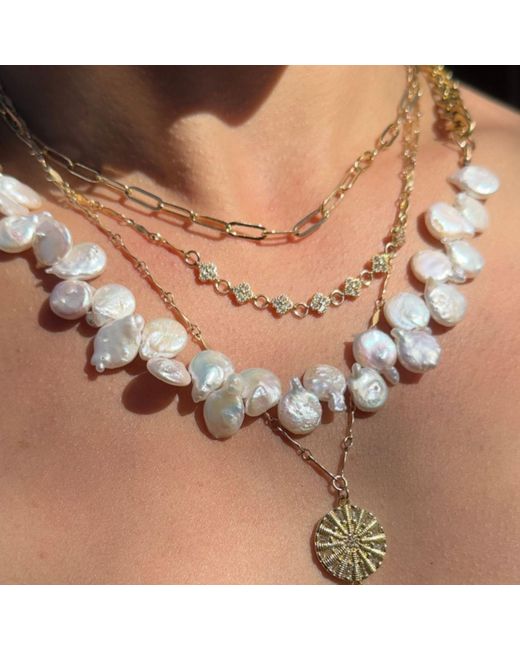 Rachel Nathan Metallic Neutrals Pearl Petals & Curb Necklace
