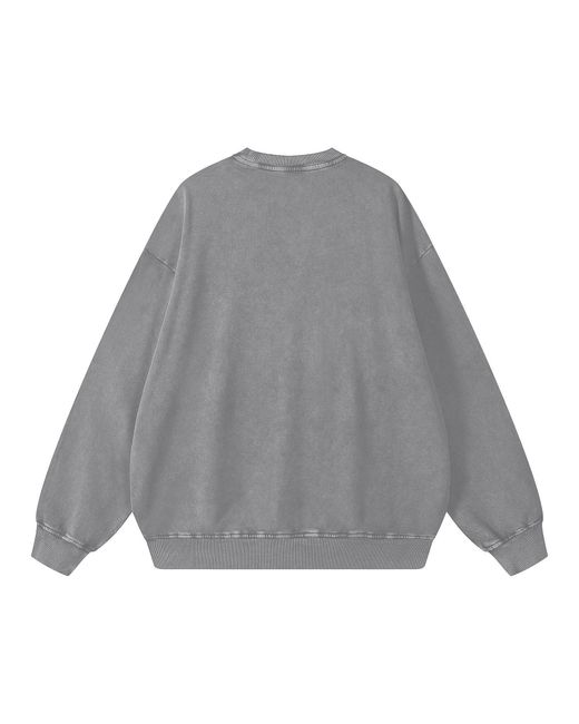 X Ilona Blue Gray Graffiti Teddy Bear Vintage Washed Cotton Platinum Crewneck