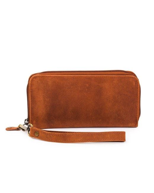 Hides Leather Co. Brown Handmade Leather Zip Wallet, Iridescent Midi Travel Organizer