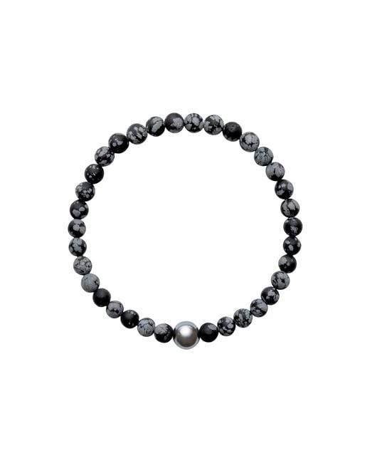 Ora Pearls Black Aro Men's Tahitian Pearl & Snowflake Obsidian Bracelet for men