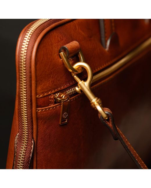 Time Resistance Brown Leather Briefcase Laptop Bag