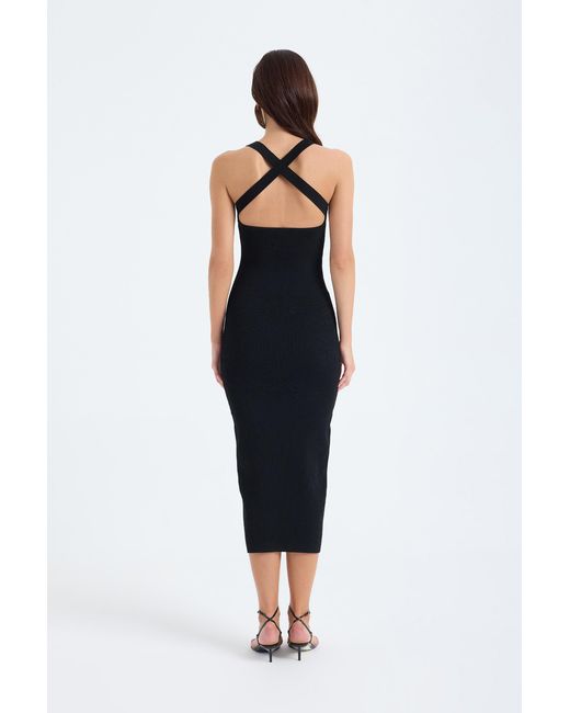 Monlicia Black Azura Knit Crisscross Back Bodycon Midi Dress