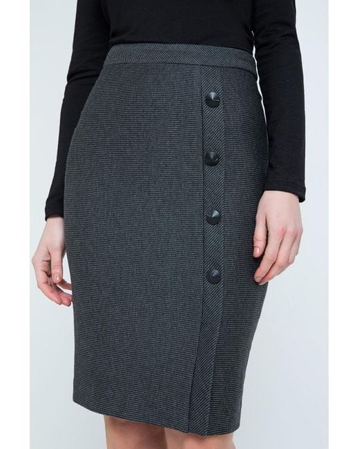 Conquista Black Elegant Stripes Sheath Pencil Skirt