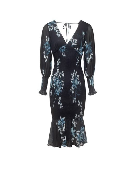 Urban Touch Blue Floral Print Bodycon Style Long Sleeve Dress