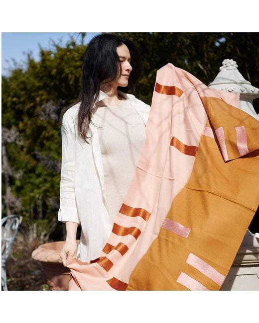 Variously Pink Canyon Hand Embroidered Hand Woven Merino Blend Scarf