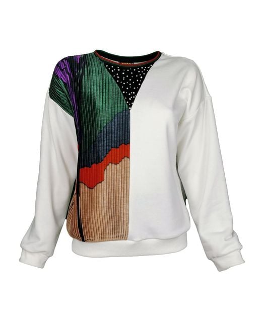 Lalipop Design Multicolor Pleated Sweatshirt With Rhinestone Details