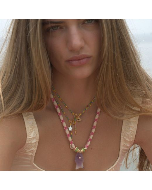 Alexie of Athens Red Psarou Gemstone Fish Cord Necklace