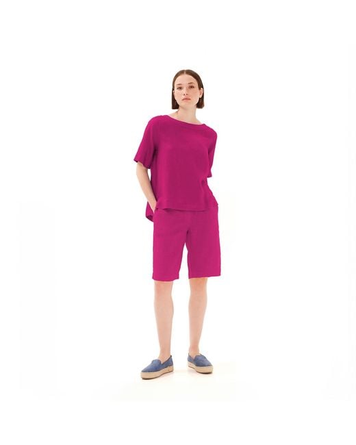Haris Cotton Purple Solid Linen Shorts With Knot Waist And Slant Pocket Pomegranate