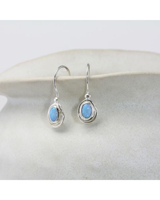 Isla Silver Blue Handmade Dainty Opal Hook Earrings