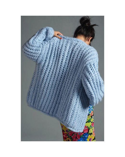 Saachi Blue Chunky Knit Oversized Sky Cardigan Sweater
