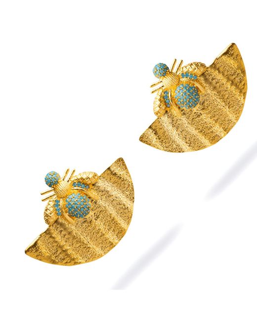 Ebru Jewelry Yellow Turquoise Honey Bee Chunky Earrings