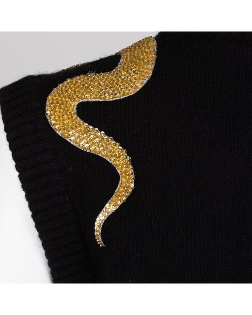 House of Laines London Black Laines Couture Cashmere-Wool Gilet With Hand-Embellished Shoulder Snake