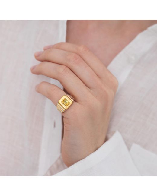 LINYA JEWELLERY Metallic Octagon Stone Enamel Signet Ring