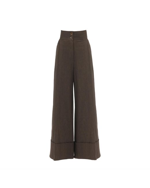 Julia Allert Brown Casual High-Rise Flared Denim Pants