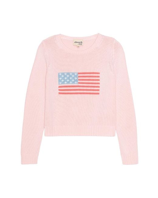Ellsworth & Ivey Pink American Flag Fashion Crewneck Sweater