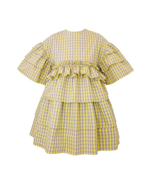 KAROLINA OZOLINSIUTE Metallic Saffron Checks Mini Oversized Dress