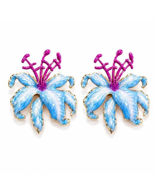 The Pink Reef Blue Hibiscus Earring