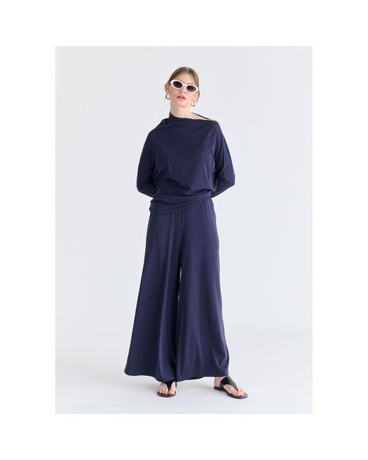 Paisie Blue Asymmetric Draped Lyocell Jersey Top